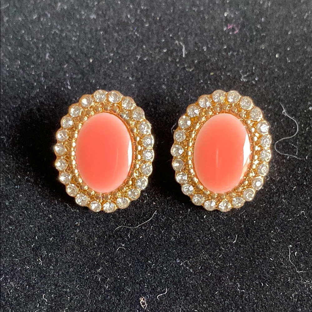 Elegant Gold and Coral Stud Earrings